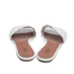 Pre Owned Alaia White Laser Cut Leather Slide Sandals Size 41