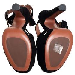 Pre Owned Alaia Black Suede Peep Toe Ankle Strap Platform Sandals Size 36