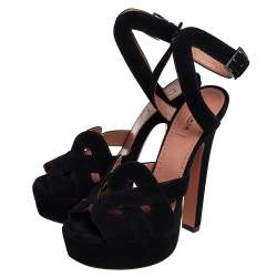 Pre Owned Alaia Black Suede Peep Toe Ankle Strap Platform Sandals Size 36