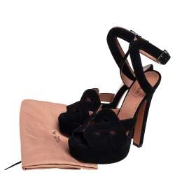 Pre Owned Alaia Black Suede Peep Toe Ankle Strap Platform Sandals Size 36