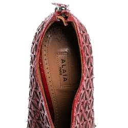 Pre Owned Alaia Red Python Leather Laser Cut Peep Toe Booties Size 38.5