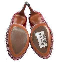 Pre Owned Alaia Red Python Leather Laser Cut Peep Toe Booties Size 38.5