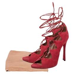 Pre Owned Alaia Red Suede Cut Out Peep Toe Ankle Wrap Sandals Size 39