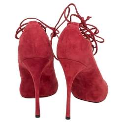 Pre Owned Alaia Red Suede Cut Out Peep Toe Ankle Wrap Sandals Size 39