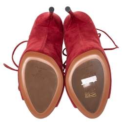 Pre Owned Alaia Red Suede Cut Out Peep Toe Ankle Wrap Sandals Size 39