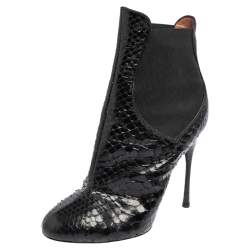Alaia Black Python and Fabric Ankle Boots Size 38