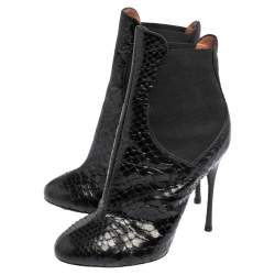 Alaia Black Python and Fabric Ankle Boots Size 38