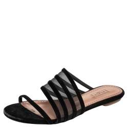 Alaia Black Suede And Net Slide Sandals Size 36