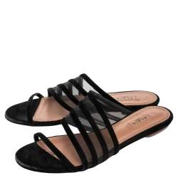 Alaia Black Suede And Net Slide Sandals Size 36