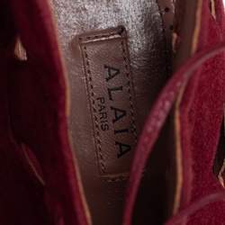 Pre Owned Alaia Red Cut Out Suede Lace Up Peep Toe Ankle Booties Size 38.5