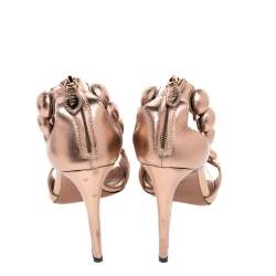 Pre Owned Alaia Metallic Rose Gold Leather Chamois Bombe Ankle Cuff Sandals Size 38