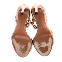 Pre Owned Alaia Metallic Rose Gold Leather Chamois Bombe Ankle Cuff Sandals Size 38