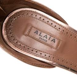 Pre Owned Alaia Metallic Rose Gold Leather Chamois Bombe Ankle Cuff Sandals Size 38