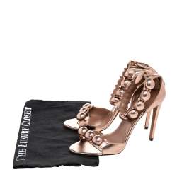 Pre Owned Alaia Metallic Rose Gold Leather Chamois Bombe Ankle Cuff Sandals Size 38