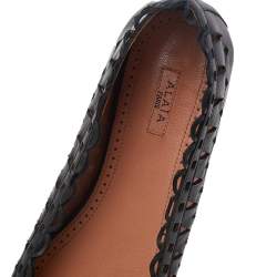 Pre Owned Alaia Black Leather Laser Cut Bow Ballet Flats Size 36.5