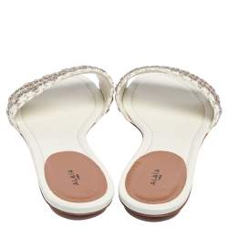 Pre Owned Alaia Off White Leather  Braided Eyelet Sandals Size 38