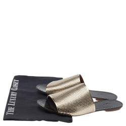 Pre Owned Alaia Gold Leather Flat Slide Sandals Size 37
