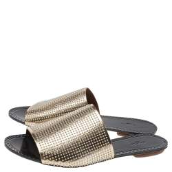 Pre Owned Alaia Gold Leather Flat Slide Sandals Size 37