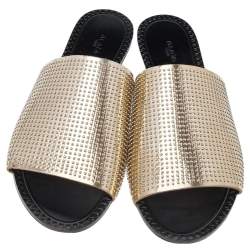 Pre Owned Alaia Gold Leather Flat Slide Sandals Size 37