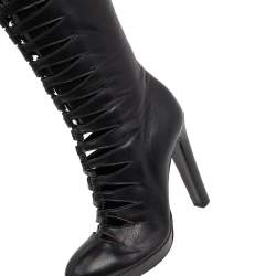 Pre Owned Alaia Black Leather Cutout Knee Length Boots Size 37