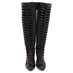 Pre Owned Alaia Black Leather Cutout Knee Length Boots Size 37
