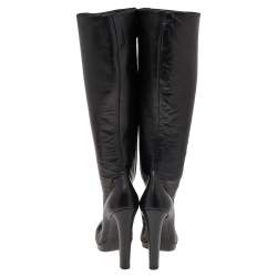 Pre Owned Alaia Black Leather Cutout Knee Length Boots Size 37