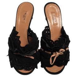 Pre Owned Alaia Black/Beige Suede Slip On Sandals Size 37