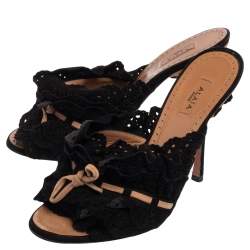 Pre Owned Alaia Black/Beige Suede Slip On Sandals Size 37