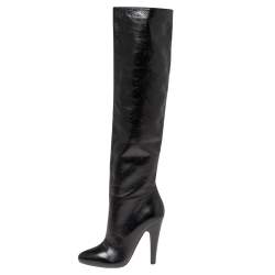 Pre Owned Alaia Black Leather Knee Length  Boots Size 39