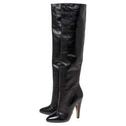 Pre Owned Alaia Black Leather Knee Length  Boots Size 39