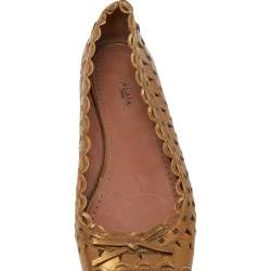 Pre Owned Alaia Gold Leather Ballet Flats Size 38