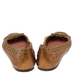 Pre Owned Alaia Gold Leather Ballet Flats Size 38