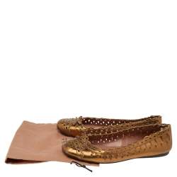Pre Owned Alaia Gold Leather Ballet Flats Size 38