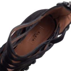 Pre Owned Alaia Black Suede Open Toe Caged Ankle Sandals Size 39