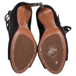 Pre Owned Alaia Black Suede Open Toe Caged Ankle Sandals Size 39