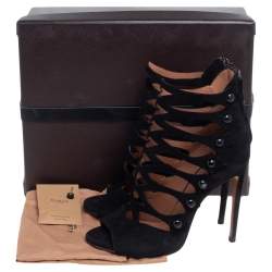 Pre Owned Alaia Black Suede Open Toe Caged Ankle Sandals Size 39