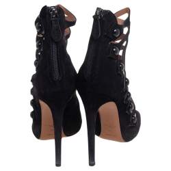 Pre Owned Alaia Black Suede Open Toe Caged Ankle Sandals Size 39