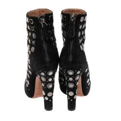 Pre Owned Alaia Black Suede Stud Embellished Ankle Boots Size 40.5