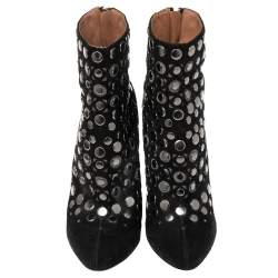 Pre Owned Alaia Black Suede Stud Embellished Ankle Boots Size 40.5