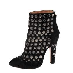 Pre Owned Alaia Black Suede Stud Embellished Ankle Boots Size 40.5