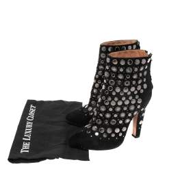 Pre Owned Alaia Black Suede Stud Embellished Ankle Boots Size 40.5