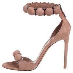 Alaia Beige Suede Bombe Ankle Strap Sandals Size 37