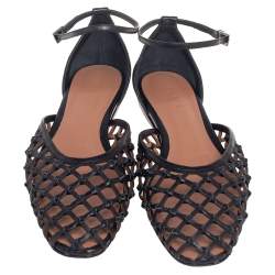 Pre Owned Alaia Black Net Leather Ankle-Strap Ballerina Flats Size 40