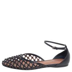 Pre Owned Alaia Black Net Leather Ankle-Strap Ballerina Flats Size 40