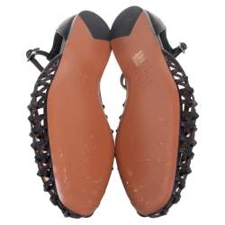 Pre Owned Alaia Black Net Leather Ankle-Strap Ballerina Flats Size 40