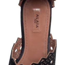 Pre Owned Alaia Black Laser Cut Suede Open Toe Flat Sandals Size 36