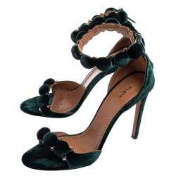 Pre Owned Alaia Green Velvet Bombe Ankle Strap Sandals Size 40