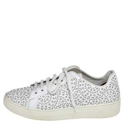 Pre Owned Alaia White Laser Cut Leather Sneakers Size 37