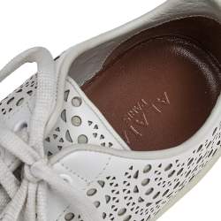 Pre Owned Alaia White Laser Cut Leather Sneakers Size 37
