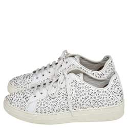 Pre Owned Alaia White Laser Cut Leather Sneakers Size 37